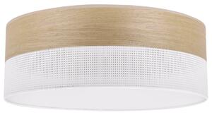 Light Home Stropní svítidlo Wood, 1x dýha zlatý dub/bílé plastové stínítko, (bílé plexisklo), (fi 40cm)