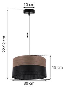Závěsné svítidlo Wood, 1x hnědá ořechová dýha/černé plastové stínítko, (fi 30cm)
