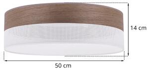 Stropní svítidlo Wood, 1x hnědá ořechová dýha/bílé plastové stínítko, (bílé plexisklo), (fi 50cm)