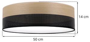 Stropní svítidlo Wood, 1x dýha zlatý dub/černé plastové stínítko, (bílé plexisklo), (fi 50cm)