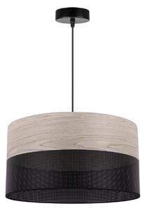Závěsné svítidlo Wood, 1x světle béžová dubová dýha/černé plastové stínítko, (fi 40cm)