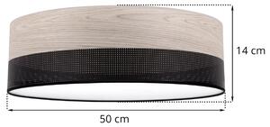 Stropní svítidlo Wood, 1x světle béžová dubová dýha/černé plastové stínítko, (bílé plexisklo), (fi 50cm)