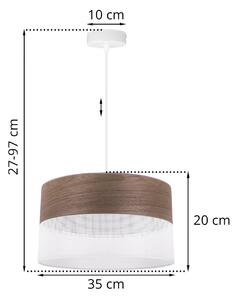 Závěsné svítidlo Wood, 1x hnědá ořechová dýha/bílé plastové stínítko, (fi 35cm)