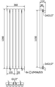 Mexen Nevada designový radiátor 1200 x 360 mm, 483 W, Černá