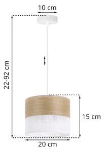 Závěsné svítidlo Wood, 1x dýha zlatý dub/bílé plastové stínítko, (fi 20cm)