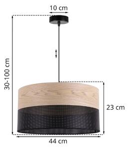 Závěsné svítidlo Wood, 1x béžová dubová dýha/černé plastové stínítko, (fi 44cm)