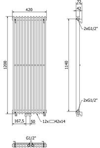 Mexen Kansas designový radiátor 1200 x 420 mm, 975 W, Černá