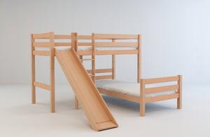 Dětská patrová postel do "L" se skluzavkou z MASIVU BUK - EMIL 200x90cm - přírodní