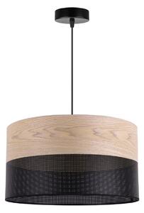 Závěsné svítidlo Wood, 1x béžová dubová dýha/černé plastové stínítko, (fi 40cm)