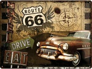 Plechová cedule Route 66 - Drive, Eat, (40 x 30 cm)