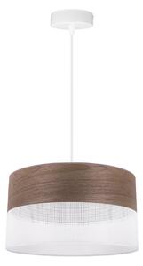 Light Home Závěsné svítidlo Wood, 1x hnědá ořechová dýha/bílé plastové stínítko, (fi 30cm)