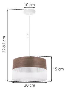 Light Home Závěsné svítidlo Wood, 1x hnědá ořechová dýha/bílé plastové stínítko, (fi 30cm)