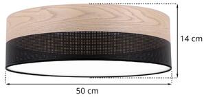 Stropní svítidlo Wood, 1x béžová dubová dýha/černé plastové stínítko, (bílé plexisklo), (fi 50cm)
