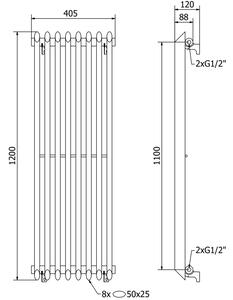 Mexen Atlanta designový radiátor 1200 x 405 mm, 646 W, Bílá