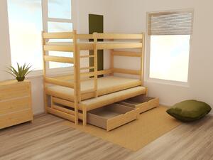 Dětská patrová postel s přistýlkou z MASIVU 180x80cm bez šuplíku - PPV018