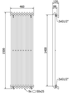 Mexen Atlanta designový radiátor 1500 x 460 mm, 894 W, Černá