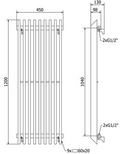 Mexen Aurora designový radiátor 1200 x 450 mm, 917 W, Bílá