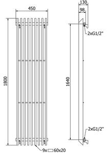 Mexen Aurora designový radiátor 1800 x 450 mm, 1347 W, Bílá
