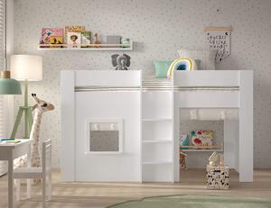 Dětská postel s domečkem a textilem noreno 90 x 200 cm bílá