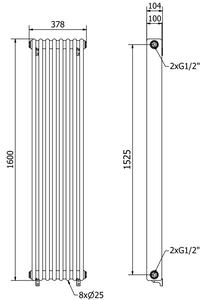 Mexen Denver designový radiátor 1600 x 378 mm, 1487 W, Bílá
