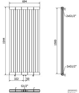 Mexen Waco designový radiátor 1544 x 694 mm, 2209 W, Černá