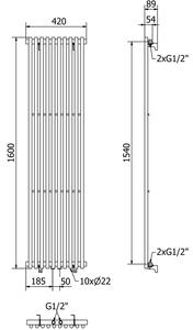 Mexen Tulsa designový radiátor 1600 x 420 mm, 613 W, Černá