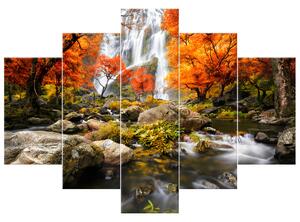 Obraz na plátně Podzimní vodopád - 5 dílný Rozměry: 150 x 105 cm
