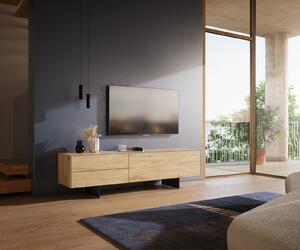 DELIFE TV stolek Cuor 180 cm keramika Laminam® Sabbia dubová 1 výklopná dvířka 2 zásuvky podnož závěsná kov černá