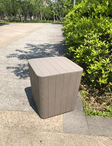 Zahradní úložný box IBLIS příruční stolek, plast šedý s dekorem dřeva