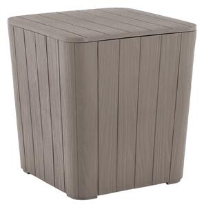 Zahradní úložný box IBLIS příruční stolek, plast šedý s dekorem dřeva
