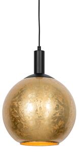 Designová závěsná lampa černá se zlatým sklem - Bert