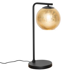 Designová stolní lampa černá se zlatým sklem - Bert