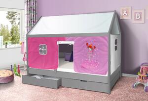 Dětská domečková postel KIDS růžová víla - šedá 200x90 cm