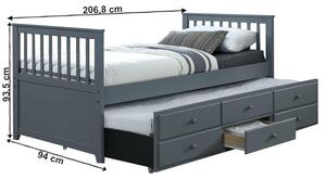 Šedá postel s přistýlkou AUSTIN NEW 90 x 200 cm
