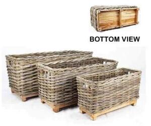 RATANOVÉ koše RATTBOX na dřevěném podstavci, HRUBÝ RATAN, Grey, set 3 kusy (Van der Leeden®)
