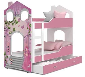 Dětská domečková patrová postel Dominik Y - 160x80 cm - PRINCEZNA