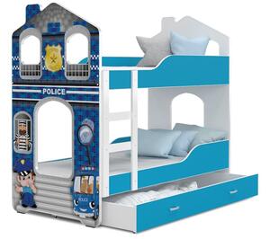 Dětská domečková patrová postel Dominik Y - 160x80 cm - POLICIE