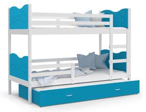 Dětská patrová postel s přistýlkou MAX Q - 190x80 cm - modro-bílá - vláček