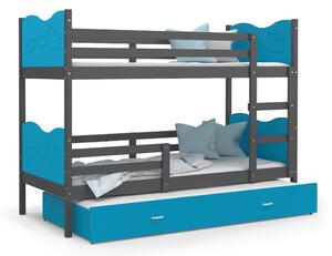 Dětská patrová postel s přistýlkou MAX Q - 200x90 cm - modro-šedá - vláček