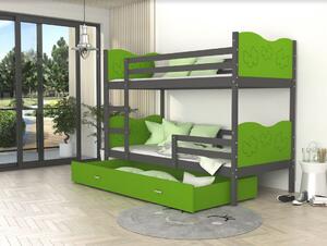 Dětská patrová postel se šuplíkem MAX R - 160x80 cm - zeleno-šedá - motýlci