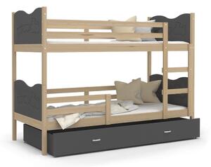Dětská patrová postel se šuplíkem MAX R - 160x80 cm - šedá/borovice - vláček