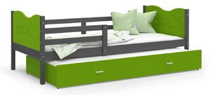 Dětská postel s přistýlkou MAX W - 200x90 cm - zeleno-šedá - vláček