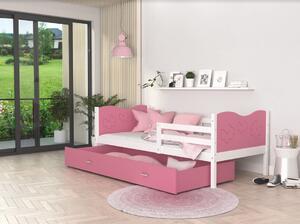 Dětská postel se šuplíkem MAX S - 160x80 cm - růžovo-bílá - motýlci