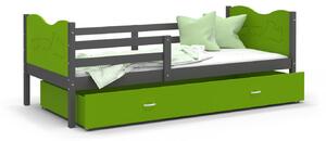 Dětská postel se šuplíkem MAX S - 160x80 cm - zeleno-šedá - vláček