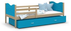 Dětská postel se šuplíkem MAX S - 200x90 cm - modrá/borovice - vláček