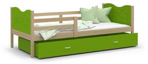 Dětská postel se šuplíkem MAX S - 160x80 cm - zelená/borovice - vláček