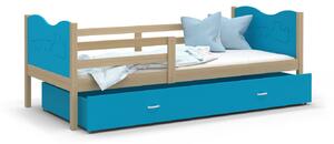 Dětská postel se šuplíkem MAX S - 160x80 cm - modrá/borovice - vláček