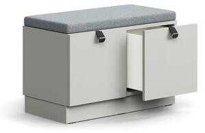 AJ Produkty Lavice s úložným prostorem QBUS, šedý podsedák, 2 zásuvky, sokl, úchytky, 534x800x420 mm, černá, svě