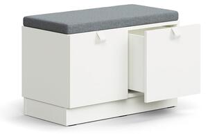 AJ Produkty Lavice s úložným prostorem QBUS, šedý podsedák, 2 zásuvky, sokl, úchytky, 534x800x420 mm, bílá