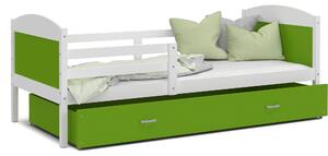 Dětská postel se šuplíkem MATTEO - 160x80 cm - zeleno-bílá